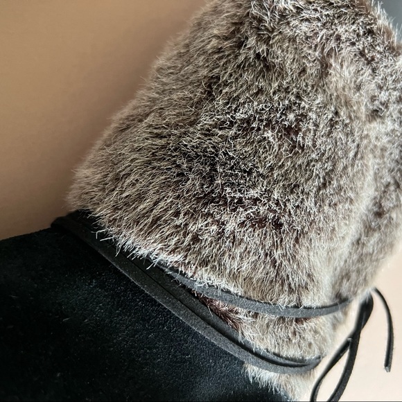 Toms Black Suede & Fur Lace Up Ankle Boots - Picture 3 of 10